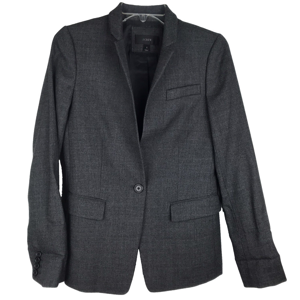 J.Crew Regent Blazer In Wool Flannel Gray One Button Lined Pockets Womens Size 2
